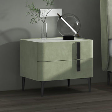Modern Nightstand with Drawers & Sintered Stone Top Freestanding Bedside Table in Green