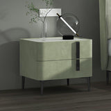 Modern Nightstand with Drawers & Sintered Stone Top Freestanding Bedside Table in Green