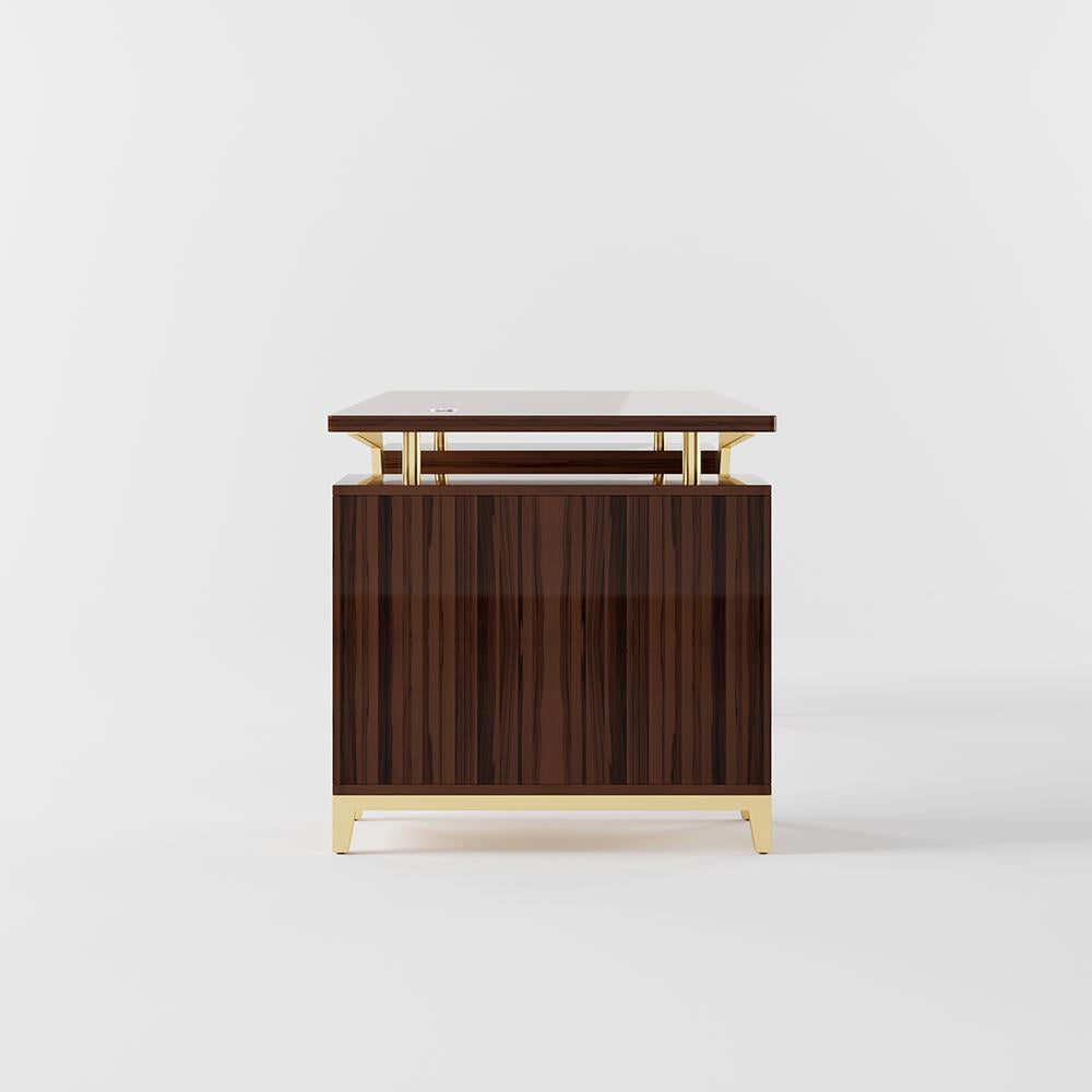 55" Ultra Modern White and Gold Computer Writing Desk with Storage & Drawer