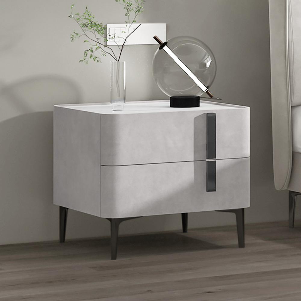 Modern Nightstand with Drawers & Sintered Stone Top Freestanding Bedside Table in Green