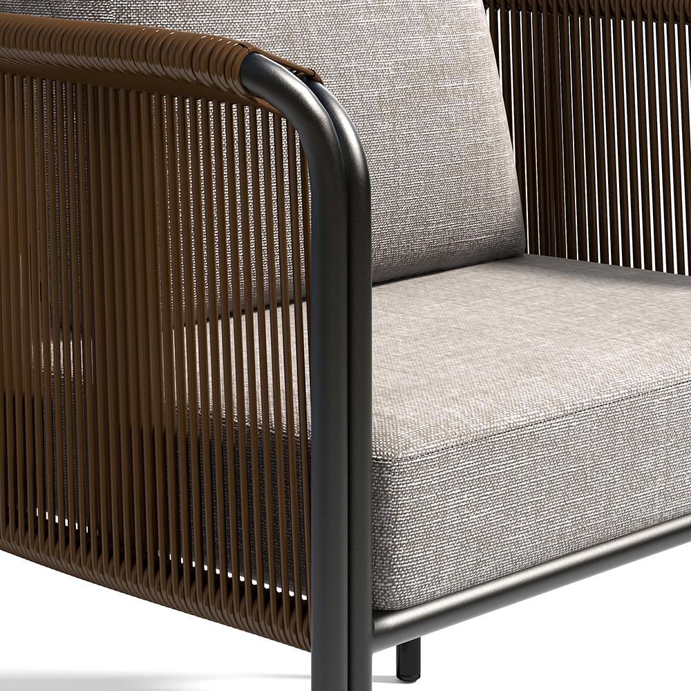 3Pcs Modern Coffee Rattan Outdoor Sofa Set with Glass Top Coffee Table and Gray Cushion