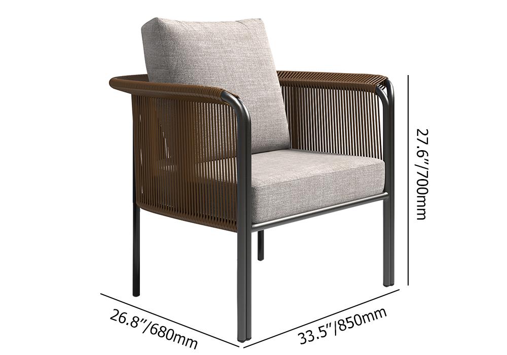 3Pcs Modern Coffee Rattan Outdoor Sofa Set with Glass Top Coffee Table and Gray Cushion