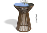 3Pcs Modern Coffee Rattan Outdoor Sofa Set with Glass Top Coffee Table and Gray Cushion