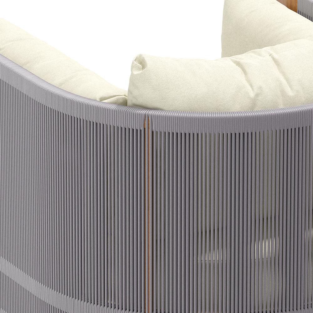 3Pcs Outdoor Sofa Set with Round Coffee Table & Woven Rope Chair in Natural & Gray