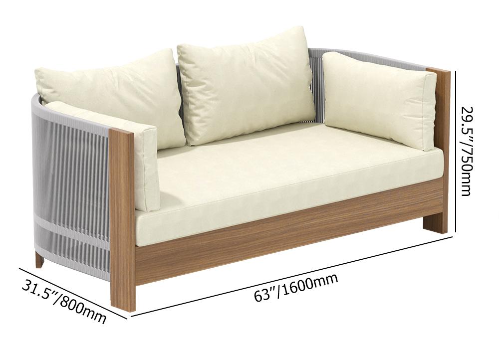 3Pcs Outdoor Sofa Set with Round Coffee Table & Woven Rope Chair in Natural & Gray