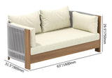 3Pcs Outdoor Sofa Set with Round Coffee Table & Woven Rope Chair in Natural & Gray