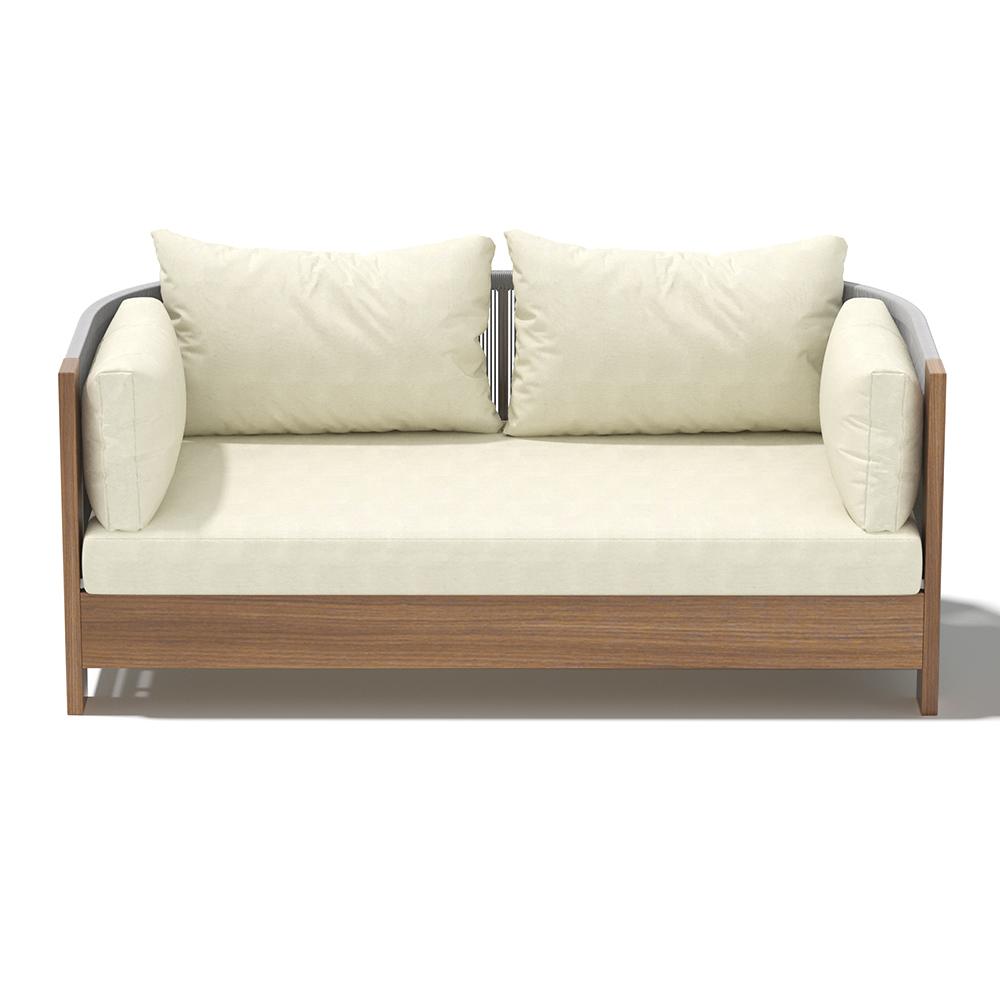 3Pcs Outdoor Sofa Set with Round Coffee Table & Woven Rope Chair in Natural & Gray