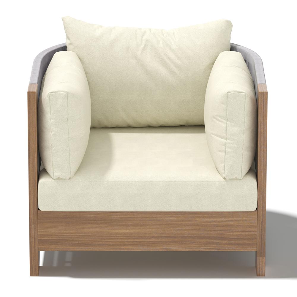 3Pcs Outdoor Sofa Set with Round Coffee Table & Woven Rope Chair in Natural & Gray