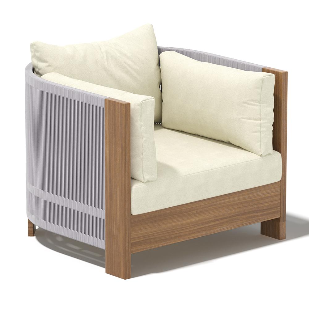 3Pcs Outdoor Sofa Set with Round Coffee Table & Woven Rope Chair in Natural & Gray