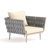 4 Pieces Outdoor Sectional Sofa Set with Webbing Seats and Cushions in Beige & Gray