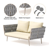 4 Pieces Outdoor Sectional Sofa Set with Webbing Seats and Cushions in Beige & Gray