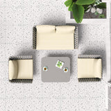 4 Pieces Outdoor Sectional Sofa Set with Webbing Seats and Cushions in Beige & Gray