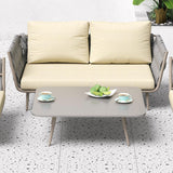 4 Pieces Outdoor Sectional Sofa Set with Webbing Seats and Cushions in Beige & Gray