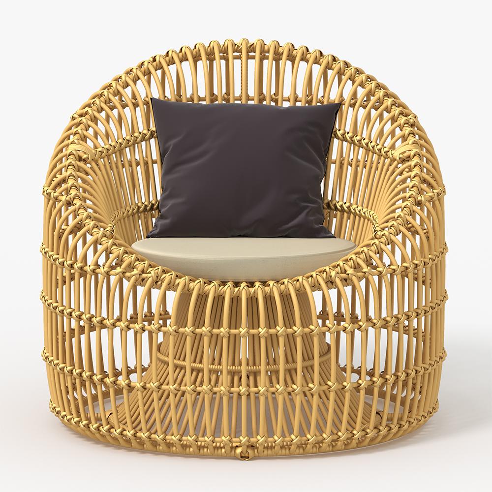 4 Pieces Rattan Outdoor Sofa Set with Glass Top Coffee Table and Cushions in Yellow
