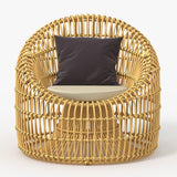 4 Pieces Rattan Outdoor Sofa Set with Glass Top Coffee Table and Cushions in Yellow