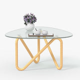 4 Pieces Rattan Outdoor Sofa Set with Glass Top Coffee Table and Cushions in Yellow