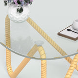 4 Pieces Rattan Outdoor Sofa Set with Glass Top Coffee Table and Cushions in Yellow