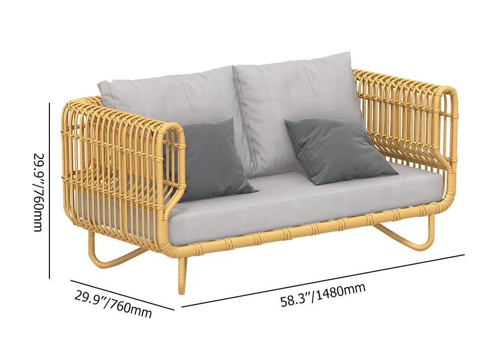 4 Pieces Rattan Outdoor Sofa Set with Glass Top Coffee Table and Cushions in Yellow