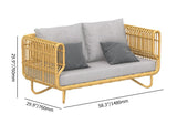 4 Pieces Rattan Outdoor Sofa Set with Glass Top Coffee Table and Cushions in Yellow