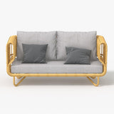 4 Pieces Rattan Outdoor Sofa Set with Glass Top Coffee Table and Cushions in Yellow
