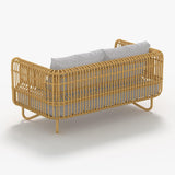 4 Pieces Rattan Outdoor Sofa Set with Glass Top Coffee Table and Cushions in Yellow
