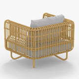 4 Pieces Rattan Outdoor Sofa Set with Glass Top Coffee Table and Cushions in Yellow