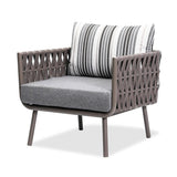 4 Pieces Rope Woven Outdoor Conversation Set with Aluminum Frame and Glass-top Table