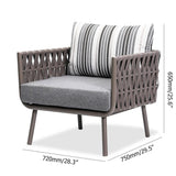 4 Pieces Rope Woven Outdoor Conversation Set with Aluminum Frame and Glass-top Table