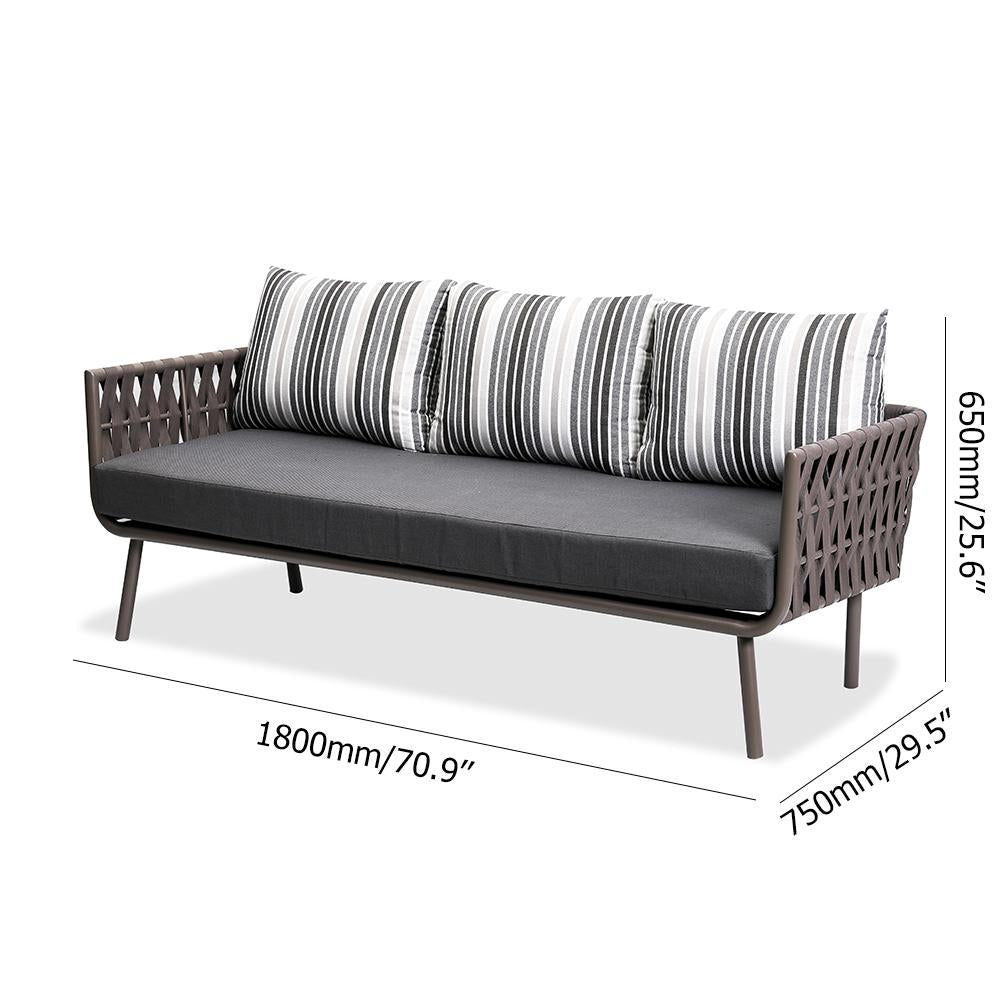 4 Pieces Rope Woven Outdoor Conversation Set with Aluminum Frame and Glass-top Table