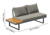 4 Pieces Aluminum Wood Outdoor Sectional Sofa Set for 5 Person with Dining Table in Gray
