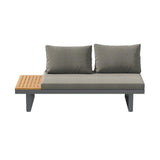 4 Pieces Aluminum Wood Outdoor Sectional Sofa Set for 5 Person with Dining Table in Gray