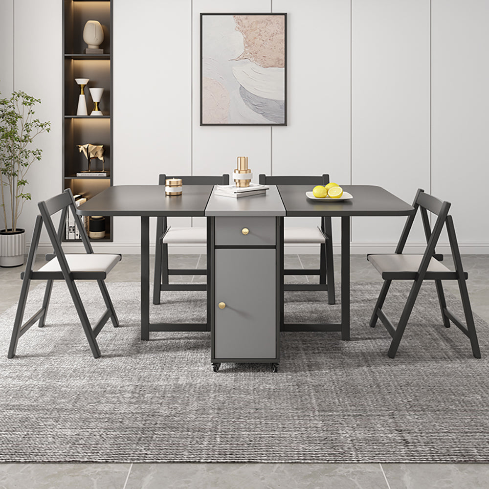 59" Modern Gray Rectangle Folding Dining Table Set with Chair 5 Pieces