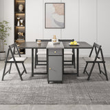 59" Modern Gray Rectangle Folding Dining Table Set with Chair 5 Pieces