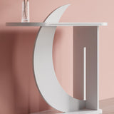 39.4" White Moon Shape Console Table Rectangular Wood Entryway Table with Abstract Base