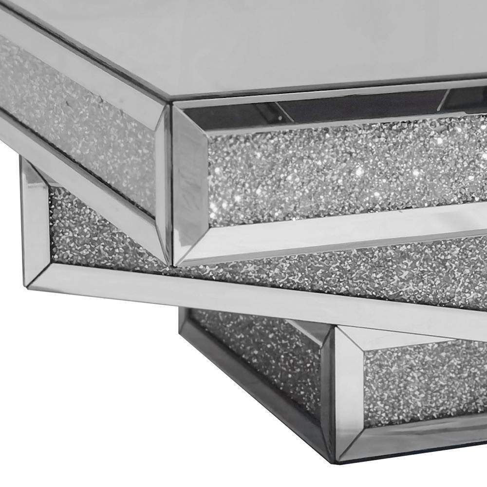 Modern Glam Mirrored Glass Coffee Table with Glitter Accents-Coffee Tables,Furniture,Living Room Furniture