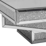 Modern Glam Mirrored Glass Coffee Table with Glitter Accents-Coffee Tables,Furniture,Living Room Furniture