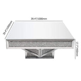 Modern Glam Mirrored Glass Coffee Table with Glitter Accents-Coffee Tables,Furniture,Living Room Furniture