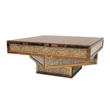 Modern Glam Mirrored Glass Coffee Table with Glitter Accents-Coffee Tables,Furniture,Living Room Furniture