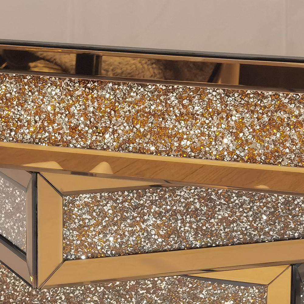 Modern Glam Mirrored Glass Coffee Table with Glitter Accents-Coffee Tables,Furniture,Living Room Furniture