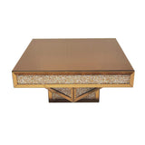 Modern Glam Mirrored Glass Coffee Table with Glitter Accents-Coffee Tables,Furniture,Living Room Furniture