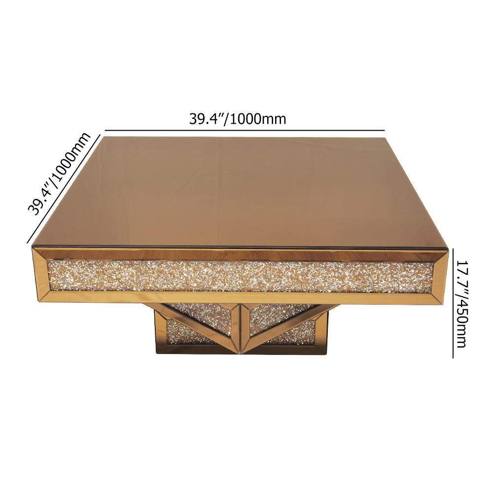 Modern Glam Mirrored Glass Coffee Table with Glitter Accents-Coffee Tables,Furniture,Living Room Furniture