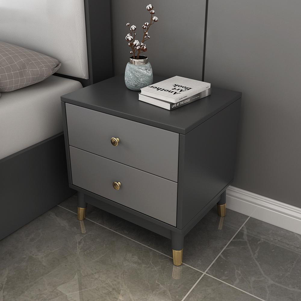 Modern Nightstand with 2 Drawers in Gray with Metal Legs