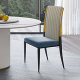 Modern White Leather & Blue Velvet Upholstered Dining Chair Side Chair