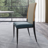 Modern White Leather & Blue Velvet Upholstered Dining Chair Side Chair