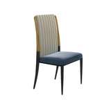 Modern White Leather & Blue Velvet Upholstered Dining Chair Side Chair
