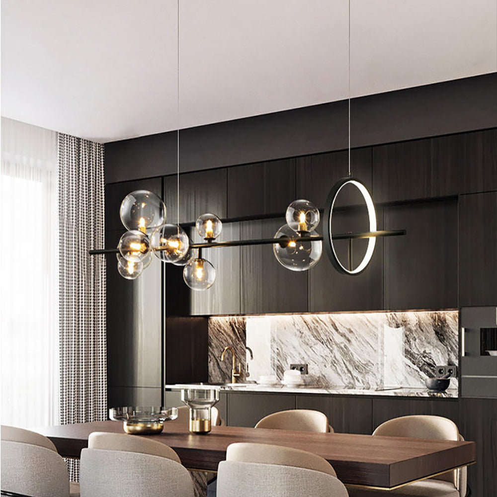 Modern Minimalist 10-Light Glass Globe Shade Kitchen Island Light in Black