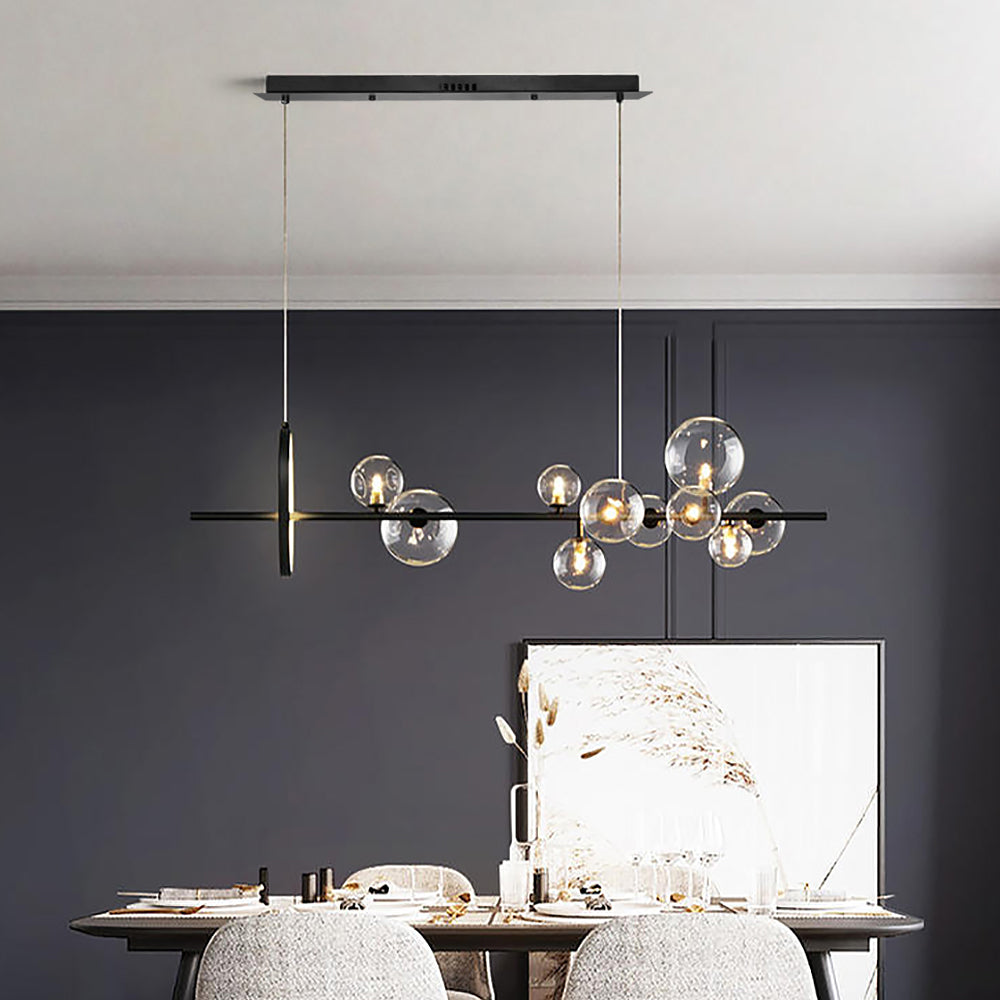 Modern Minimalist 10-Light Glass Globe Shade Kitchen Island Light in Black