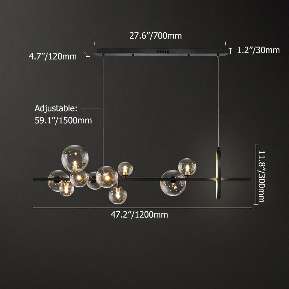 Modern Minimalist 10-Light Glass Globe Shade Kitchen Island Light in Black