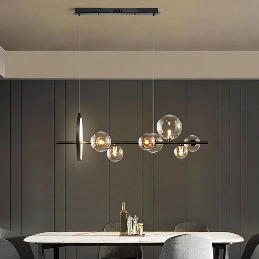 Modern Minimalist 10-Light Glass Globe Shade Kitchen Island Light in Black
