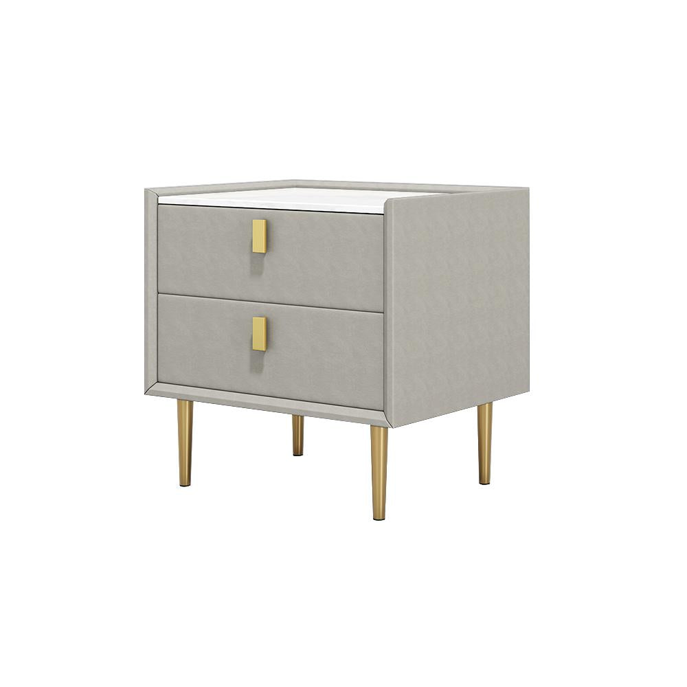 Modern 2 Drawers PU Leather Bedside Table Nightstand with Gold Metal Legs